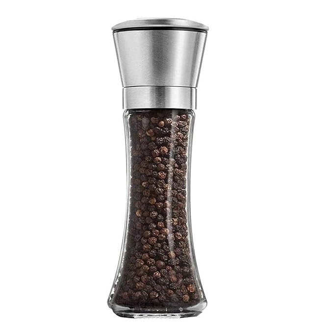 Marve Premium Stainless Steel Salt and Pepper Grinder - Salt and Pepper Shakers - Pepper and Salt Mill with Ceramic Blades and Adjustable Coarseness Set (Big Pepper Mill 2 Pcs)