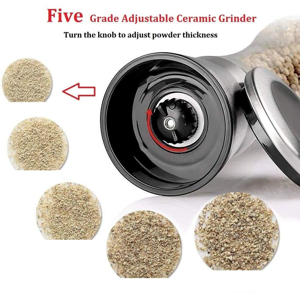 Marve Premium Stainless Steel Salt and Pepper Grinder - Salt and Pepper Shakers - Pepper and Salt Mill with Ceramic Blades and Adjustable Coarseness Set (Big Pepper Mill 2 Pcs)