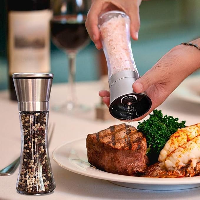 Marve Premium Stainless Steel Salt and Pepper Grinder - Salt and Pepper Shakers - Pepper and Salt Mill with Ceramic Blades and Adjustable Coarseness Set (Big Pepper Mill 2 Pcs)