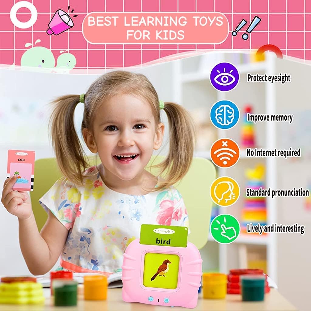 Talking Flash Cards for Kids 2-5 Years | Rechargeable Educational Learning Toy for Toddlers | Cognitive Language Skills Builder for Boys & Girls | Sound Flashcard Device for Babies