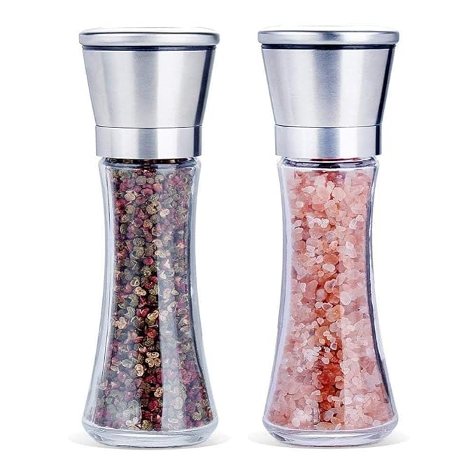 Marve Premium Stainless Steel Salt and Pepper Grinder - Salt and Pepper Shakers - Pepper and Salt Mill with Ceramic Blades and Adjustable Coarseness Set (Big Pepper Mill 2 Pcs)