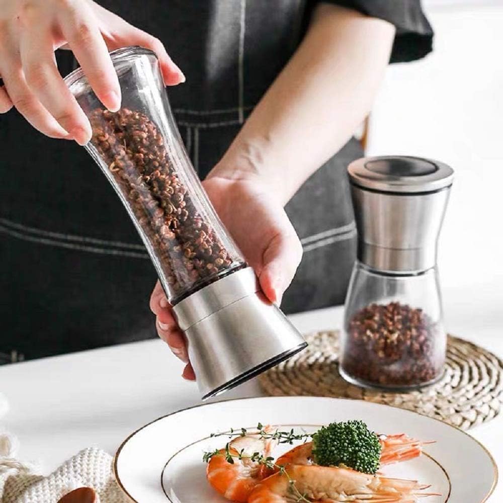 Marve Premium Stainless Steel Salt and Pepper Grinder - Salt and Pepper Shakers - Pepper and Salt Mill with Ceramic Blades and Adjustable Coarseness Set (Big Pepper Mill 2 Pcs)