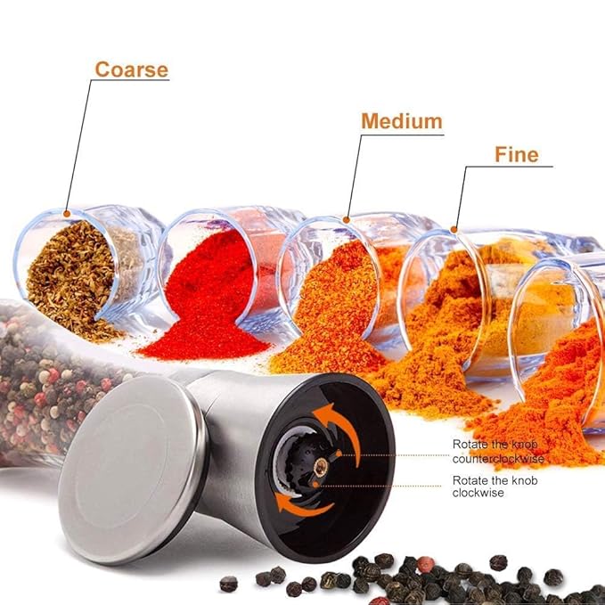 Marve Premium Stainless Steel Salt and Pepper Grinder - Salt and Pepper Shakers - Pepper and Salt Mill with Ceramic Blades and Adjustable Coarseness Set (Big Pepper Mill 2 Pcs)