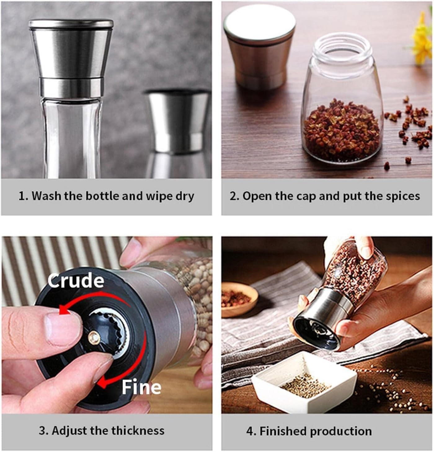 Marve Premium Stainless Steel Salt and Pepper Grinder - Salt and Pepper Shakers - Pepper and Salt Mill with Ceramic Blades and Adjustable Coarseness Set (Big Pepper Mill 2 Pcs)