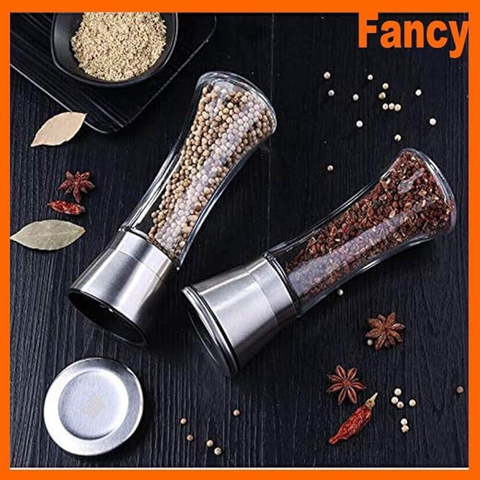 Marve Premium Stainless Steel Salt and Pepper Grinder - Salt and Pepper Shakers - Pepper and Salt Mill with Ceramic Blades and Adjustable Coarseness Set (Big Pepper Mill 2 Pcs)