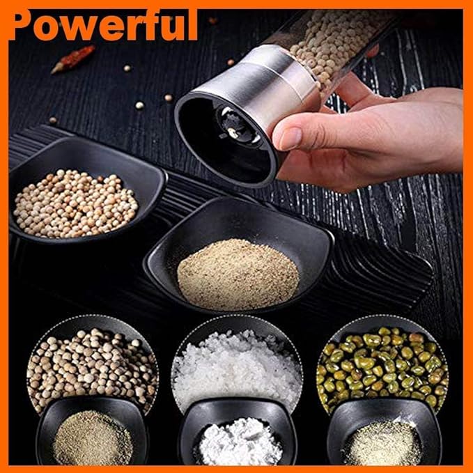 Marve Premium Stainless Steel Salt and Pepper Grinder - Salt and Pepper Shakers - Pepper and Salt Mill with Ceramic Blades and Adjustable Coarseness Set (Big Pepper Mill 2 Pcs)