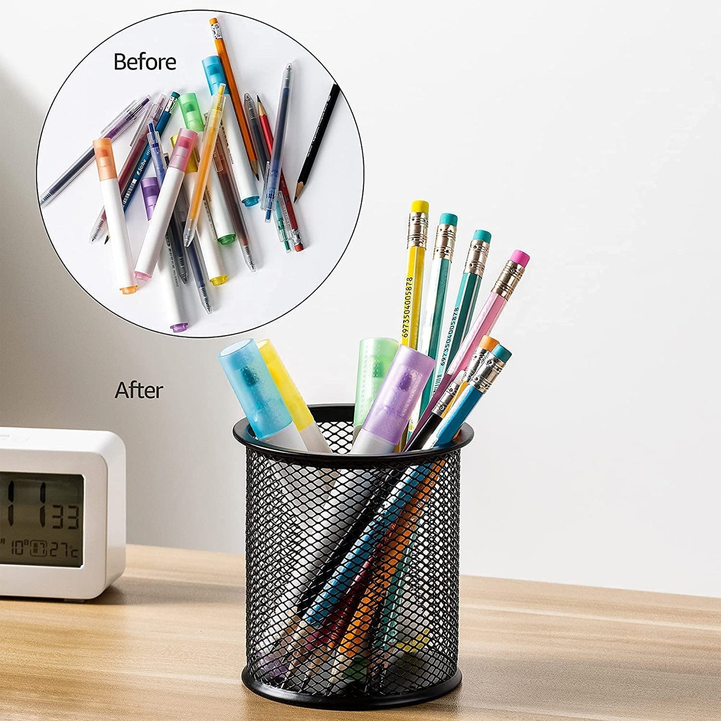 Black Round Mesh Pen Stand